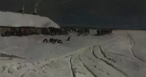Winter night in Ukraine by Jozef Chelmonski Oil Painting