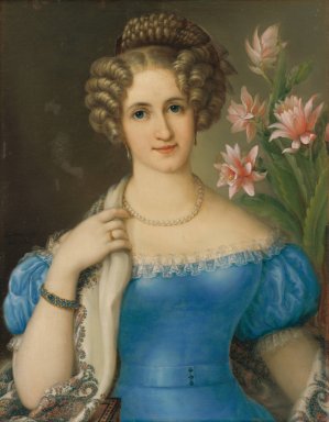 Portrait of a Young Lady in a Blue Dress by Jozef Ginovsky Oil Painting