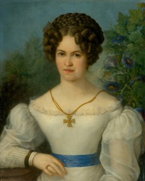 Portrait of a Young Lady in a White Dress by Jozef Ginovsky Oil Painting