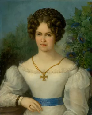 Portrait of a Young Lady in a White Dress by Jozef Ginovsky Oil Painting