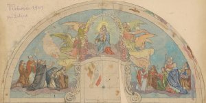 Madonna and Child, Mural Design of a Church in ViSnove by Jozef Hanula Oil Painting