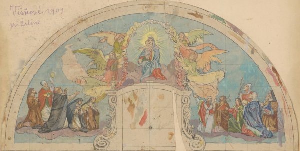 Madonna and Child, Mural Design of a Church in ViSnove  by Jozef Hanula - Hand-Painted Oil Painting Reproduction