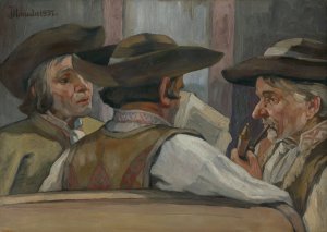 Politicians by Jozef Hanula Oil Painting