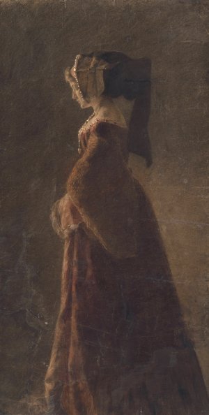 Portrait of a lady with a veil Oil painting by Jozef Hanula