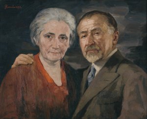 The artist with his wife by Jozef Hanula Oil Painting