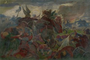 Tomory's Death at the Battle of Mohacs by Jozef Hanula Oil Painting