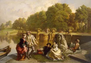 Scene in a Park by Jozef Hubert Lies Oil Painting
