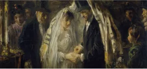 A Jewish Wedding Detail by Jozef Israels Oil Painting