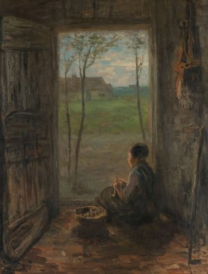 A Laren Scene by Jozef Israels Oil Painting