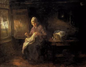 A Woman Sewing by Jozef Israels - Oil Painting Reproduction