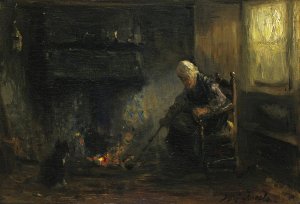 At The Hearth by Jozef Israels Oil Painting