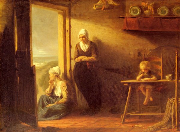 Awaiting The Fisherman's Return by Jozef Israels - Hand-Painted Oil Painting Reproduction