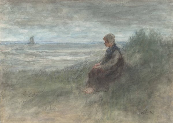 Girl in the dunes  by Jozef Israels - Hand-Painted Oil Painting Reproduction