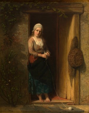 Ida, the Fisherman's Daughter at the Doorway by Jozef Israels Oil Painting