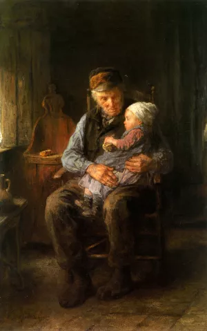 In Grandfathers Arms by Jozef Israels - Oil Painting Reproduction