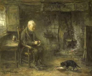 Interior of a Peasant Hut by Jozef Israels Oil Painting