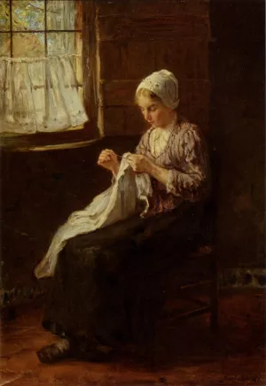 Mending By A Window by Jozef Israels Oil Painting