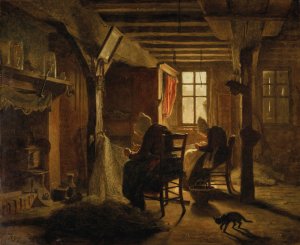 Mending the Nets by Jozef Israels Oil Painting