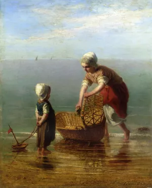 Mother and Child by the Sea by Jozef Israels - Oil Painting Reproduction