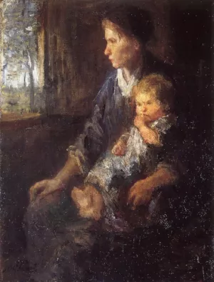 On Mothers Lap by Jozef Israels Oil Painting