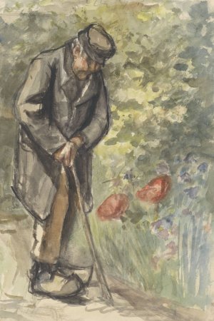 Oude man leunend op zijn stok by Jozef Israels Oil Painting
