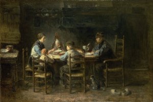 Peasant family at the table by Jozef Israels Oil Painting