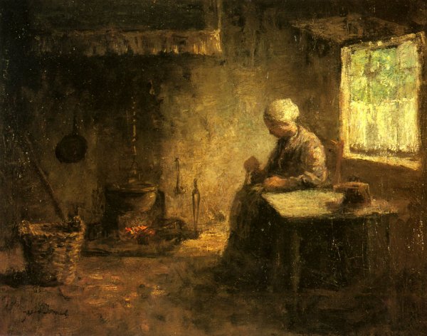 Peasant Woman by a Hearth by Jozef Israels - Hand-Painted Oil Painting Reproduction