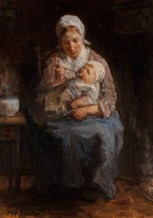 Sollicitude maternelle by Jozef Israels Oil Painting