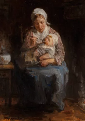 Sollicitude maternelle by Jozef Israels Oil Painting