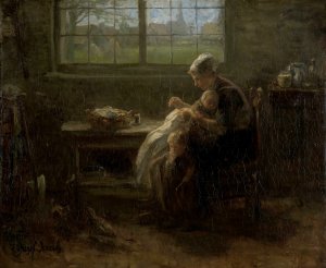The Joy of Motherhood by Jozef Israels Oil Painting
