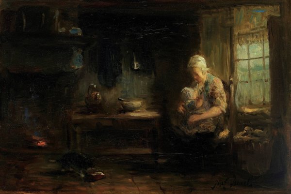 The Young Mother by Jozef Israels - Hand-Painted Oil Painting Reproduction