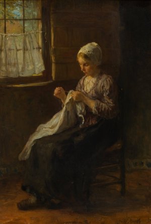The young seamstress by Jozef Israels Oil Painting