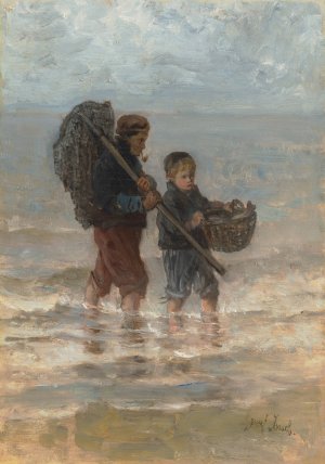Two Children Wading by Jozef Israels Oil Painting