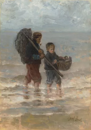 Two Children Wading by Jozef Israels Oil Painting