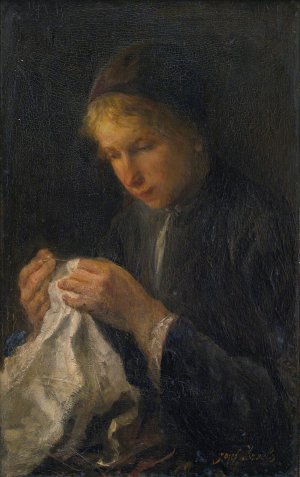Woman Sewing by Jozef Israels Oil Painting