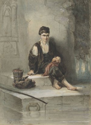 Zittende vissersknaap aan zijn maaltijd by Jozef Israels Oil Painting