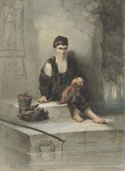 Zittende vissersknaap aan zijn maaltijd  by Jozef Israels - Hand-Painted Oil Painting Reproduction