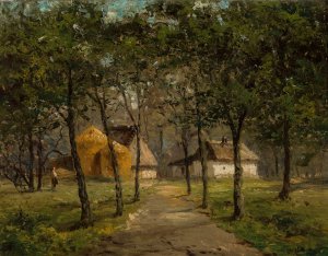Landscape with houses among trees by Jozef Marszewski Oil Painting