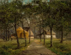 Landscape with houses among trees by Jozef Marszewski Oil Painting