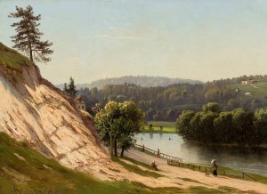Near Vilnius - River landscape by Jozef Marszewski Oil Painting