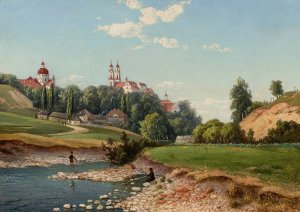 View of the church of Missionaries and Visitation Sisters in Vilnius by Jozef Marszewski Oil Painting