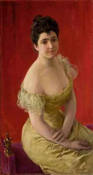 Portrait of a lady by Jozef Mecina-Krzesz Oil Painting