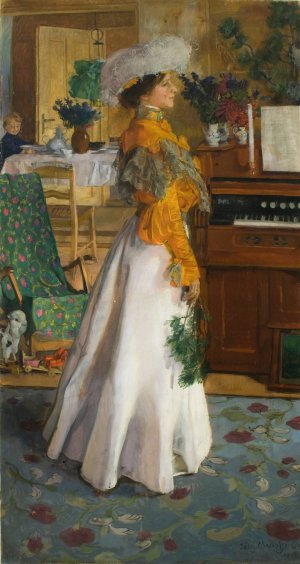 Portrait of Wife by Jozef Mehoffer Oil Painting