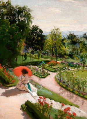 Red Umbrella by Jozef Mehoffer Oil Painting
