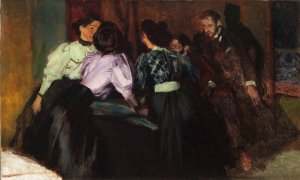 Sketch to the Painting 'Conversation' by Jozef Mehoffer Oil Painting