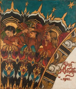 Three angels by Jozef Mehoffer Oil Painting