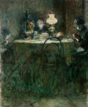 By the lamp by Jozef Pankiewicz Oil Painting