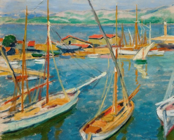 Harbour at Saint-Tropez  by Jozef Pankiewicz - Hand-Painted Oil Painting Reproduction