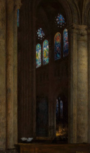 Interior of the cathedral in Chartres  by Jozef Pankiewicz - Hand-Painted Oil Painting Reproduction
