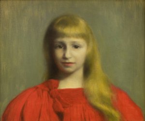 Little Girl in Red Dress by Jozef Pankiewicz Oil Painting